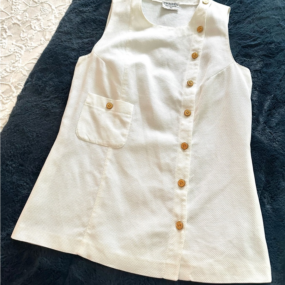 CHANEL Boutique Cream Gold Button Vest Top Vintage 1990’s
